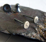 Tiny Hammered Dot Stud Earrings Sterling Silver Oxidized & Brushed