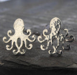 Tiny Octopus Stud Earrings Sterling Silver or 14k Gold