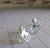 Tiny Octopus Stud Earrings Sterling Silver or 14k Gold