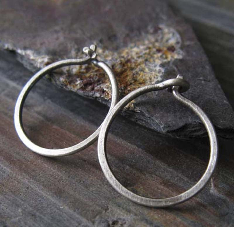 Small Silver Sterling Silver Sleeper Earrings Tiny Rustic Sterling
