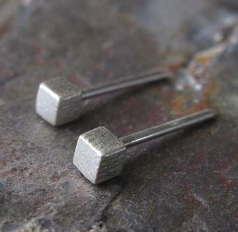 Tiny Sterling Silver Cube Post Earrings