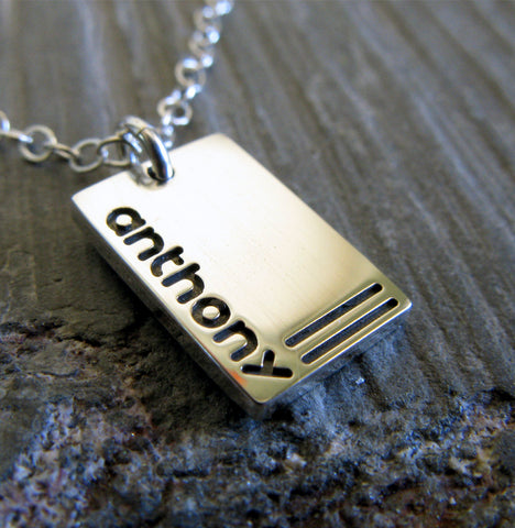 Tiny name pendant necklace handmade in sterling silver
