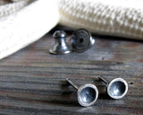 Rustic sterling silver tiny dome stud earrings