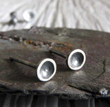 Rustic sterling silver tiny dome stud earrings