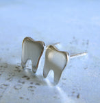 Tooth earrings hand made from sterling silver or 14k gold.
