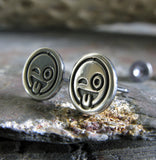 Tounge Out Winking Emoji stud earrings.  Handmade geek jewelry. Sterling Silver.