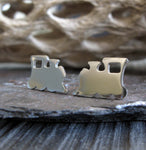 Train locomotive stud earrings handmade in sterling silver or 14k gold
