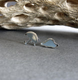 Umbrella and rain cloud mismatched stud earrings handmade from sterling silver or 14k gold