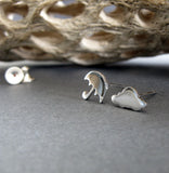 Umbrella and rain cloud mismatched stud earrings handmade from sterling silver or 14k gold
