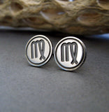 Virgo zodiac stud earrings handmade in sterling silver