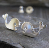 Whale with a Heart Tail Stud Earrings in Sterling Silver or 14k Gold
