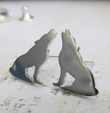 Howling wolf post earrings made in sterling silver or 14k gold