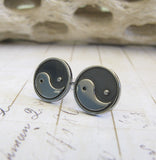 Yin Yang sterling silver post earrings in sterling silver