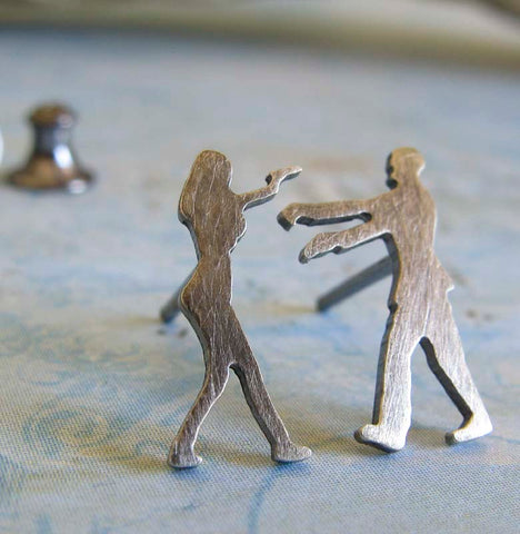 The Walking Dead Zombie stud earrings handmade in sterling silver or 14k gold