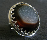 Large Round Crysatl Druzy Brown Ring  on black background