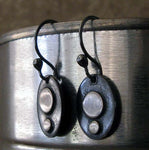 Dangle earrings black oval with silver dots hanging from tin can