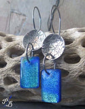 Clearance Sale. Starfish sterling silver & fused glass earrings.  Sparkling blue water ocean jewelry.  Marina...