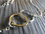Interlocking Rings Dainty Necklace sterling silver and 14k gold