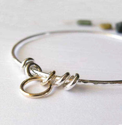 Mixed metal minimalist bangle bracelet silver and gold