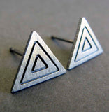 Triangle Stud earrings handcrafted in sterling silver. Boho Jewelry.