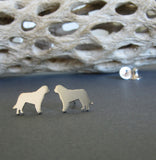 St Bernard tiny dog stud earrings. Handmade from sterling silver or 14k gold.
