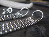 Long chain dangle stud earrings handmade in sterling silver