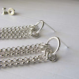 Long chain dangle stud earrings handmade in sterling silver