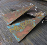 Copper Verdigris Long Triangle Dangle Earrings