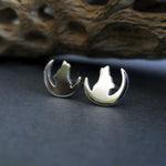 Wolf in Crescent Moon Stud Earrings