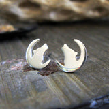 Wolf in Crescent Moon Stud Earrings